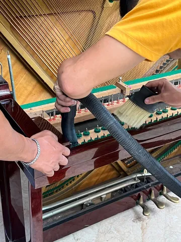 Hands-on cleaning inside the piano