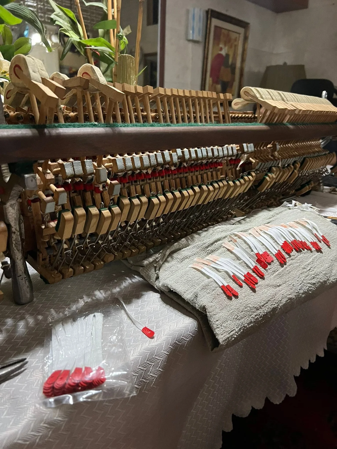 Piano action removed for bench work